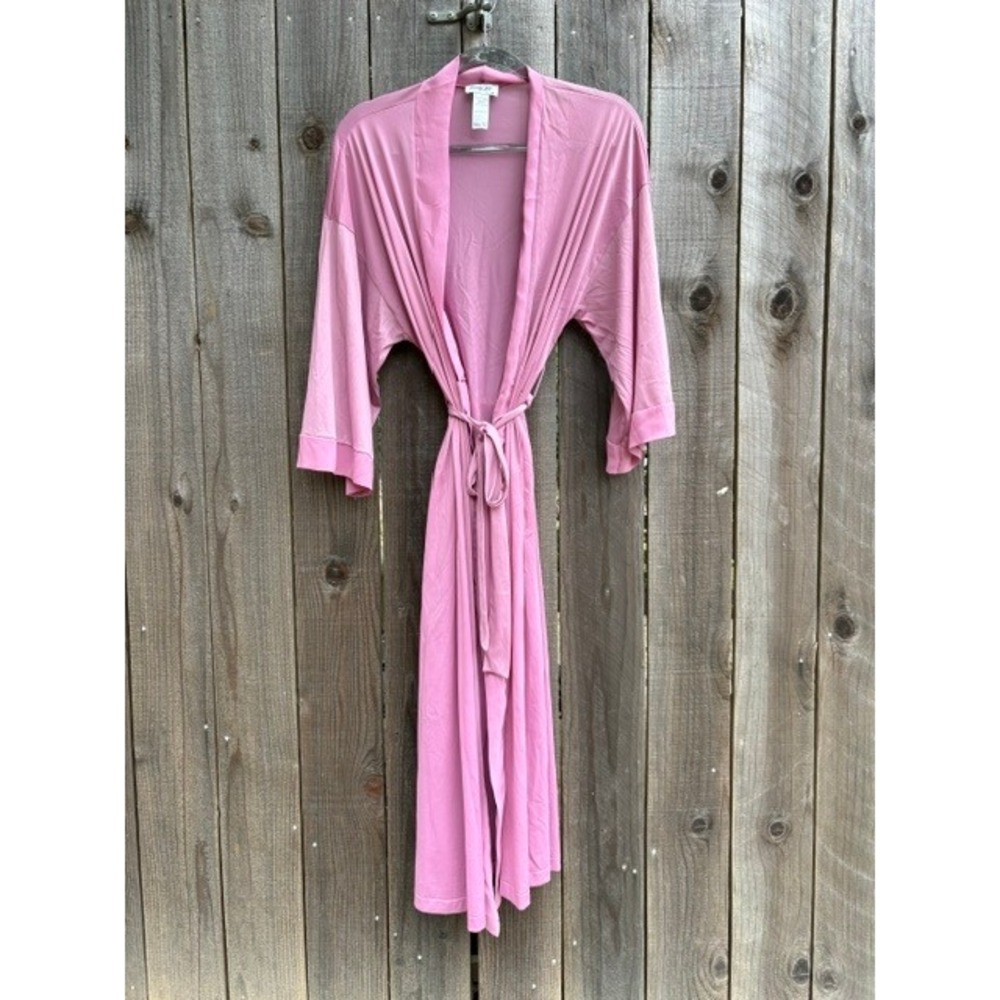 Vintage Vanity Fair Womens Pink Long Wrap Robe 3/4 Sleeve Belted Size Medium